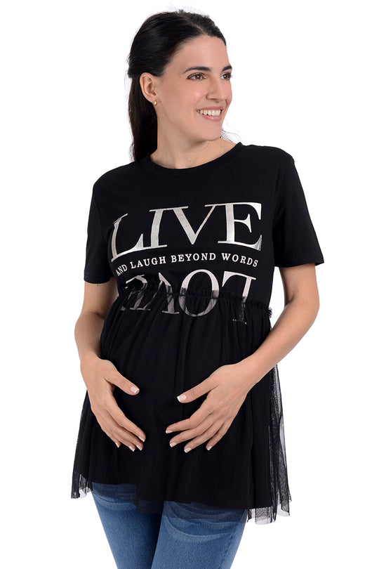 Playera Moderna de Maternidad MAMA MIA Maternity con Falditas de Mesh
