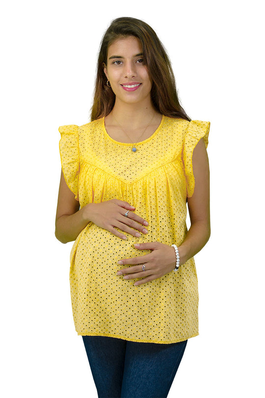 Blusa de Maternidad de Manga Corta Con Holanes