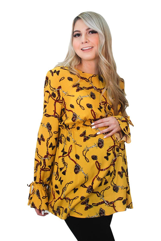 Blusa Para Embarazada Con Moderno Estapado Y Manga Larga