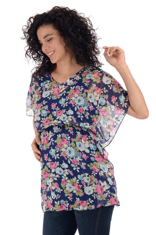 Blusa de maternidad tipo blusón con estampado de flores
