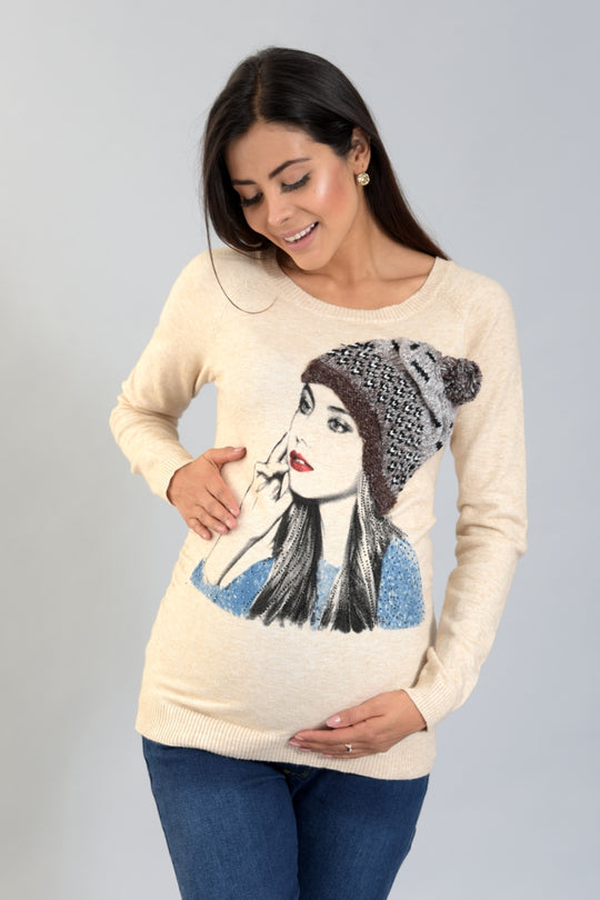 Sueter de Maternidad Con Divertido Estampado Con Textura 3D