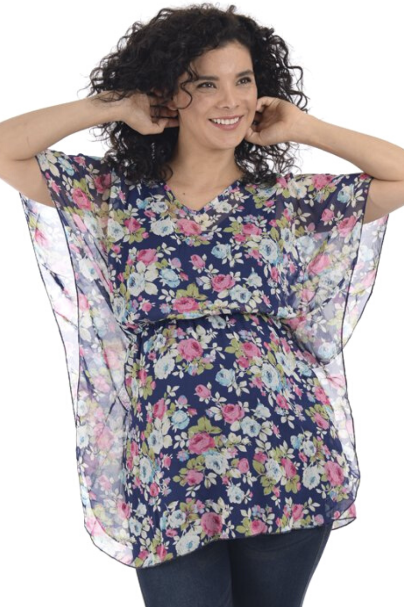 Blusa de maternidad tipo bluson con estampado de flores