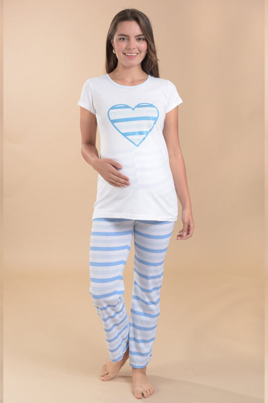 PIJAMA DE MATERNIDAD "LOVE BLUE"