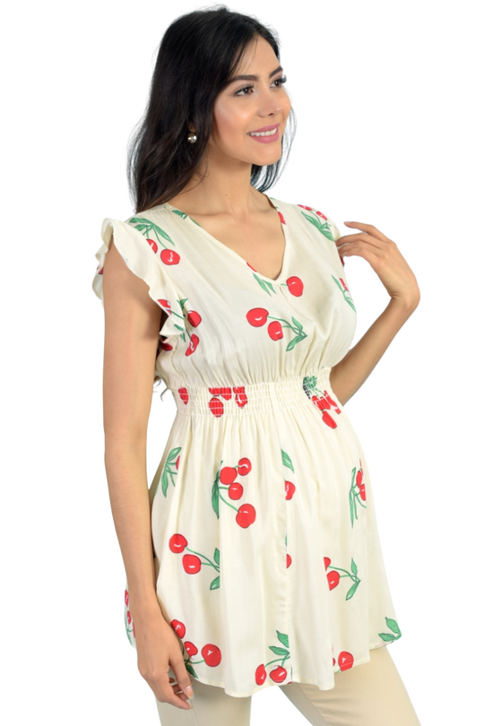 Blusa Para Embarazadas Con Estampado de Cerezas