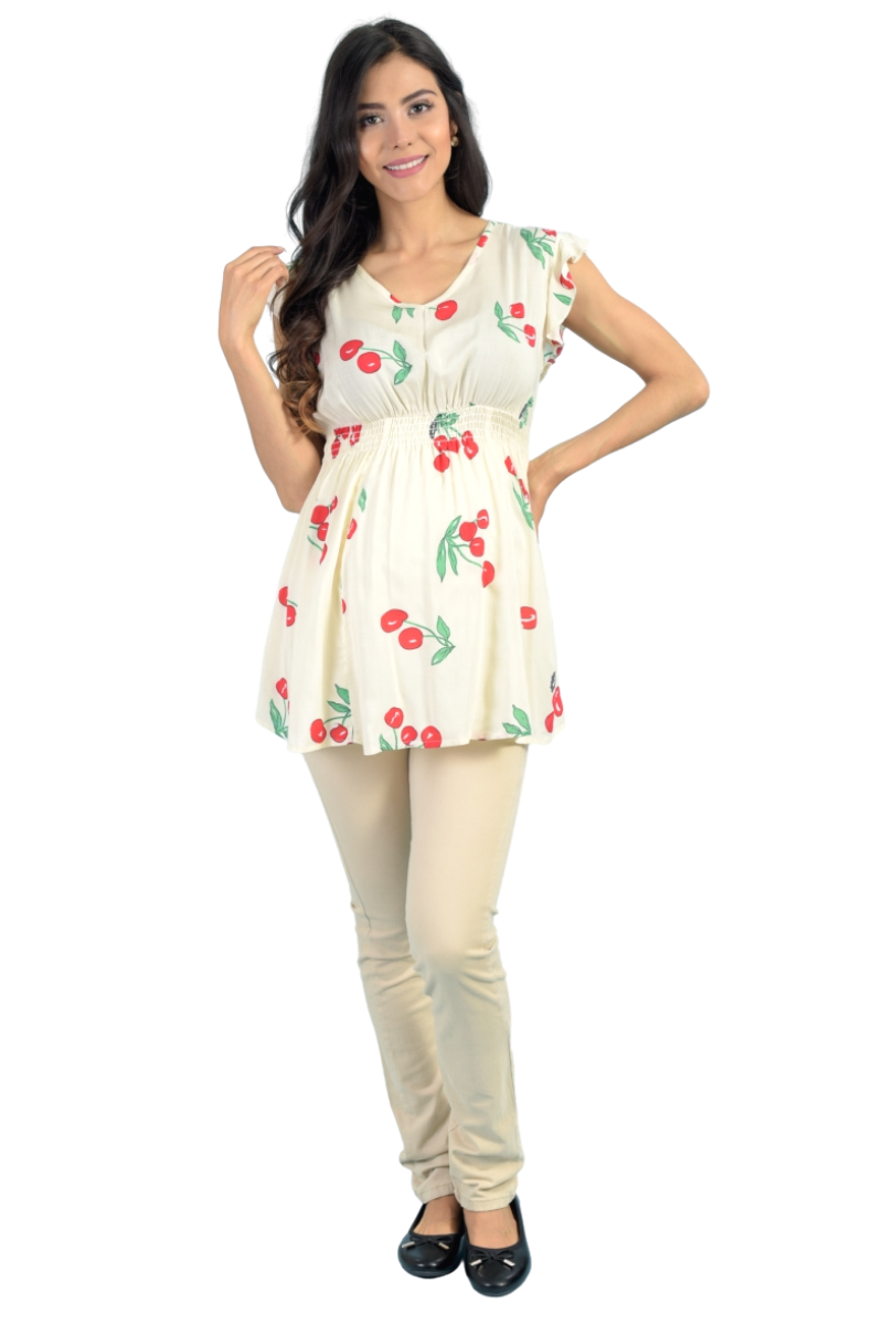 Blusa Para Embarazadas Con Estampado de Cerezas