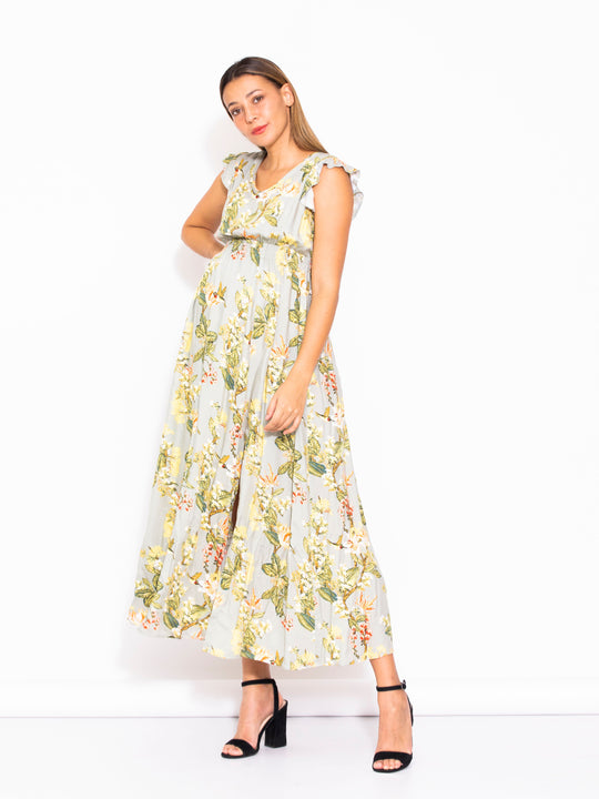 Vestido floral con detalle en manga